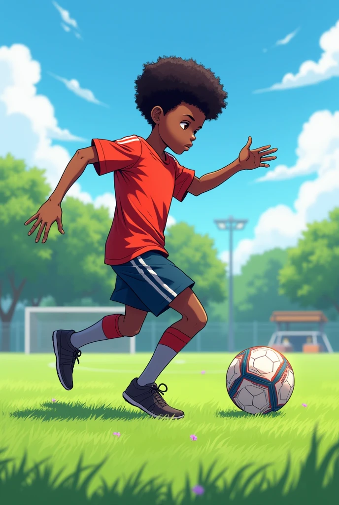 Black boy playing soccer anime 