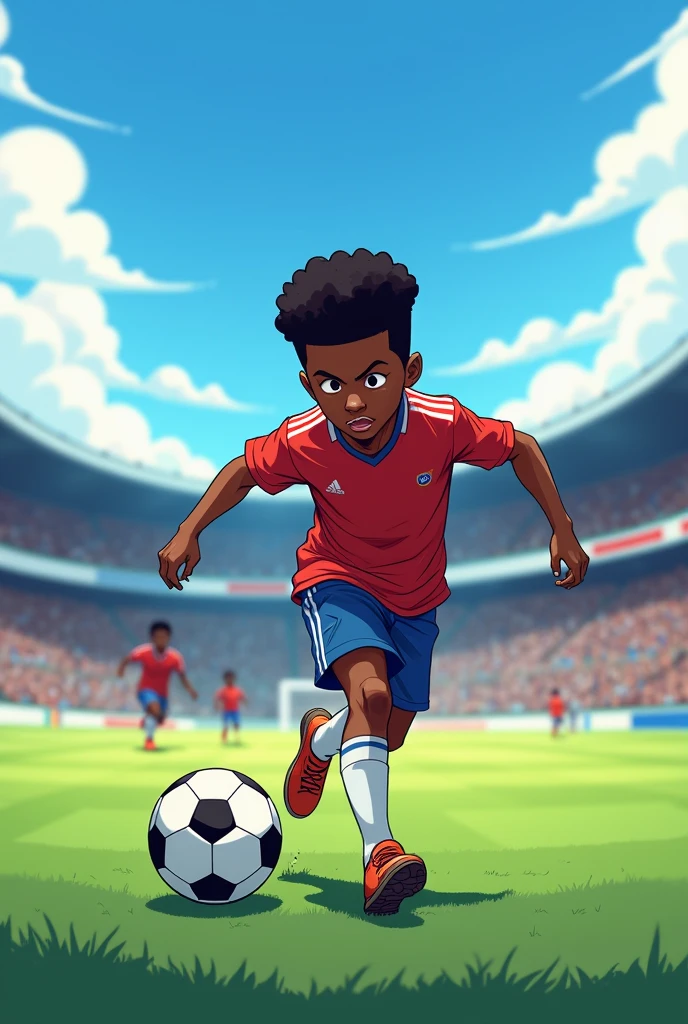 Black boy anime playing soccer
