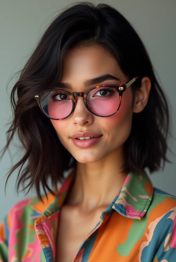 Femme brune colore en nlonde a lunette
De face cheveux qui s arrete au epaule