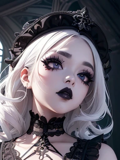 (1 girl 1.3) (extremely detailed 1.3) (anatomically correct, High precision, realistic skin) (RAW photo, Super detailed, advanced details, intricate details,), (Lighting: Face lighting, Ray tracing, reflective light, Structurally correct) ((Gothic house, candlelight 1.3)) (Subject: beautiful Asian woman with White hair in curls and coils) (wearing: glamorous detailed embroidered gothic black corset, white panties, detailed neck wrists and fingers, ((beautiful big eyes looking up at the viewer, black shiny lipstick, perfect Asian goth cyber makeup)) full body shot 