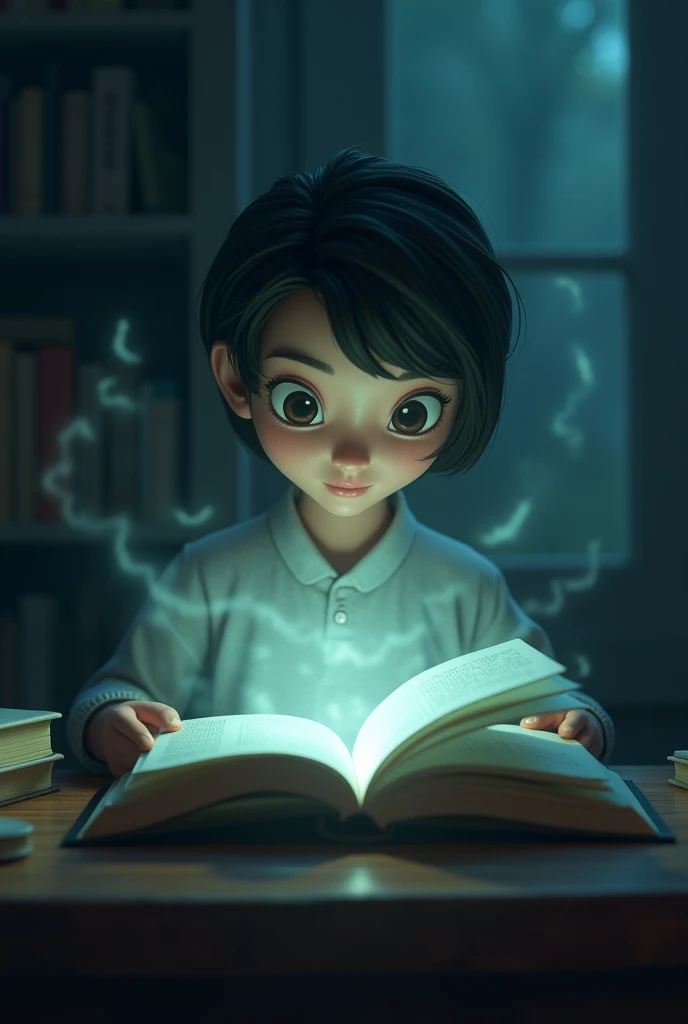 The book slowly fades away, leaving only a faint glow behind as the reader watches it disappear.**
   - **Text:** "Slowly, the book vanished."
"Each description could guide the creation of a realistic 3D animated image for each line, with the corresponding text integrated into the image