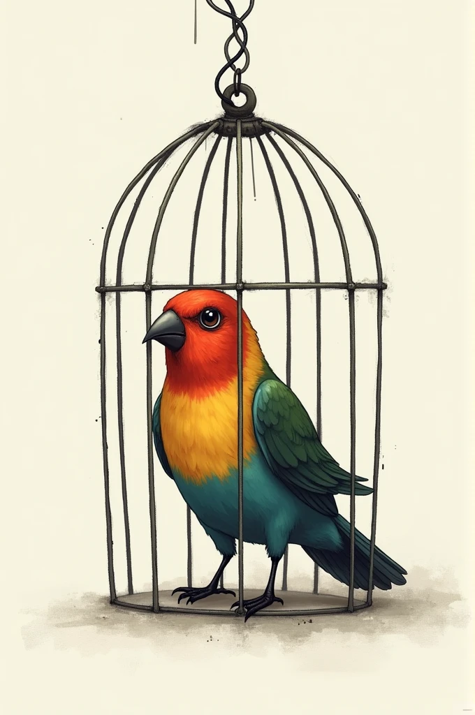 Diagram of bird caged who is feeling sad and frustrated 