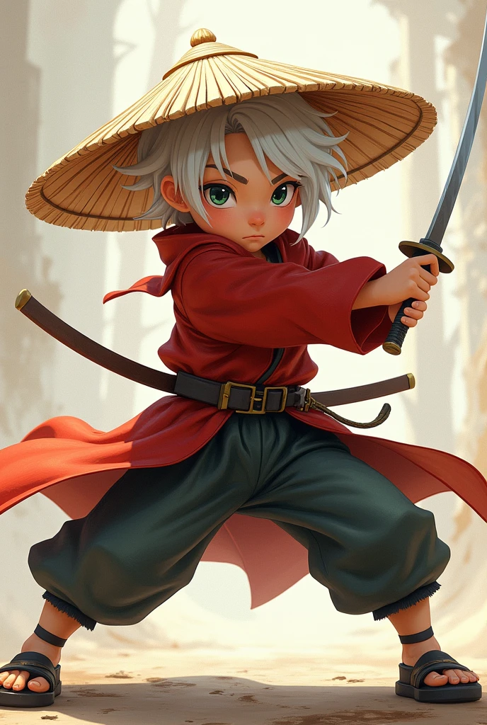 animated, boy, Ronin, double-katana, White hair, chapeau de paille de vagabond