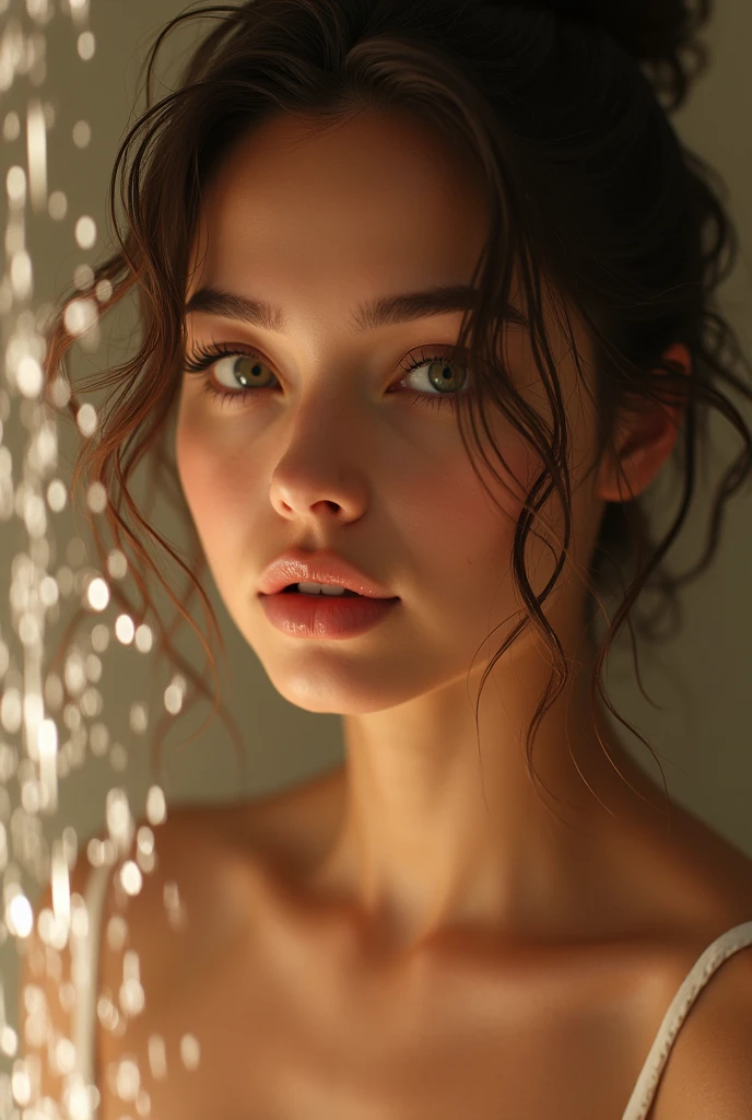 a sexy girl 25 taking a shower, beautiful detailed eyes, beautiful detailed lips, extremely detailed face, long eyelashes, beautiful skin, water droplets, steam, bathroom interior, luxury bathroom, advertisement style, high quality, 8k, photorealistic, professional lighting, soft lighting, warm color tones, cinematic