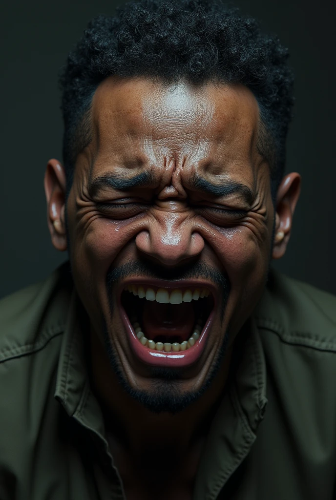 Man with mixed skin crying heavily and tears coming out 