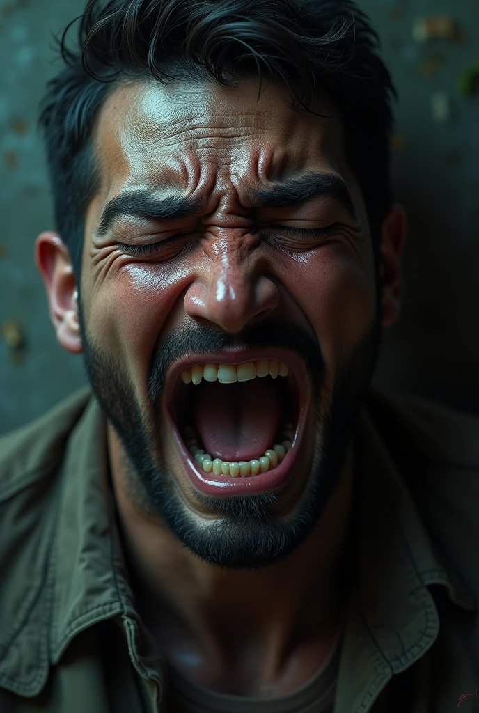 Man with mixed skin crying heavily and tears coming out 