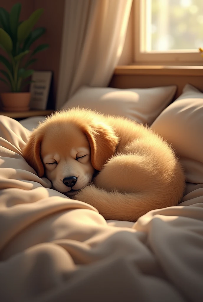 A dog in bed sleeping peacefully 