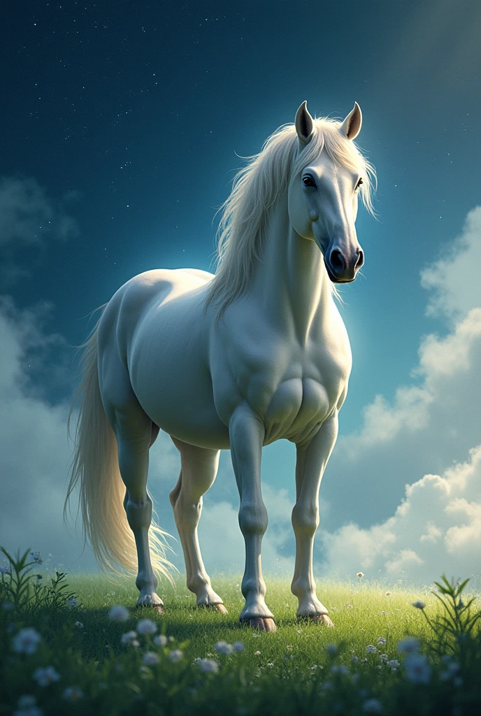 Horse taking grass on midnight in heaven