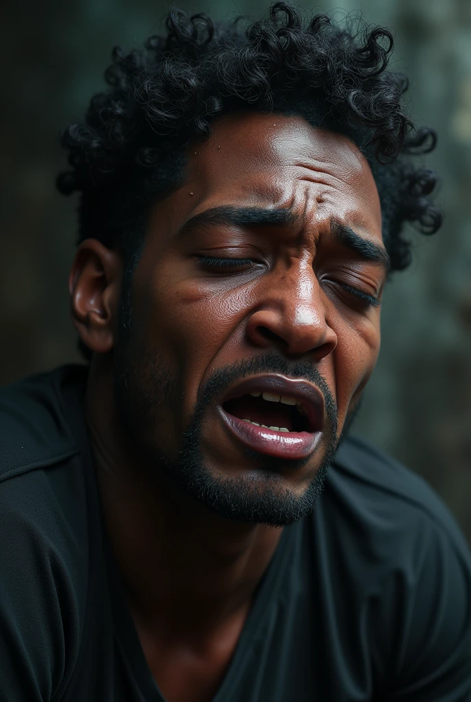 Man with mixed skin crying heavily and tears coming out