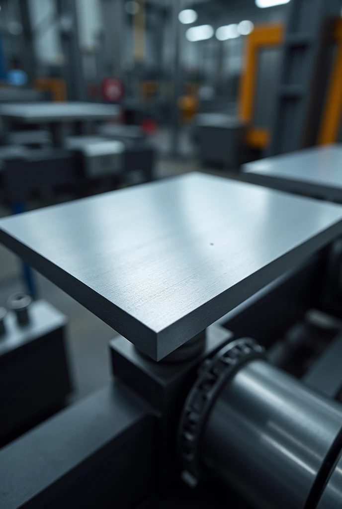Aluminium 7075 t6 material in the size of length 200 mm, width 200 mm and 0.5 mm diameter  with top view of the object  in factory background 