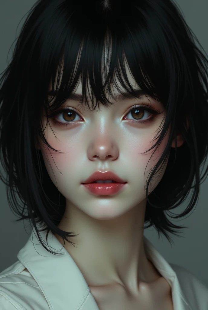 Adult lady from Anica with short black and fleshy hair, black eyes, White skin, round cheeks