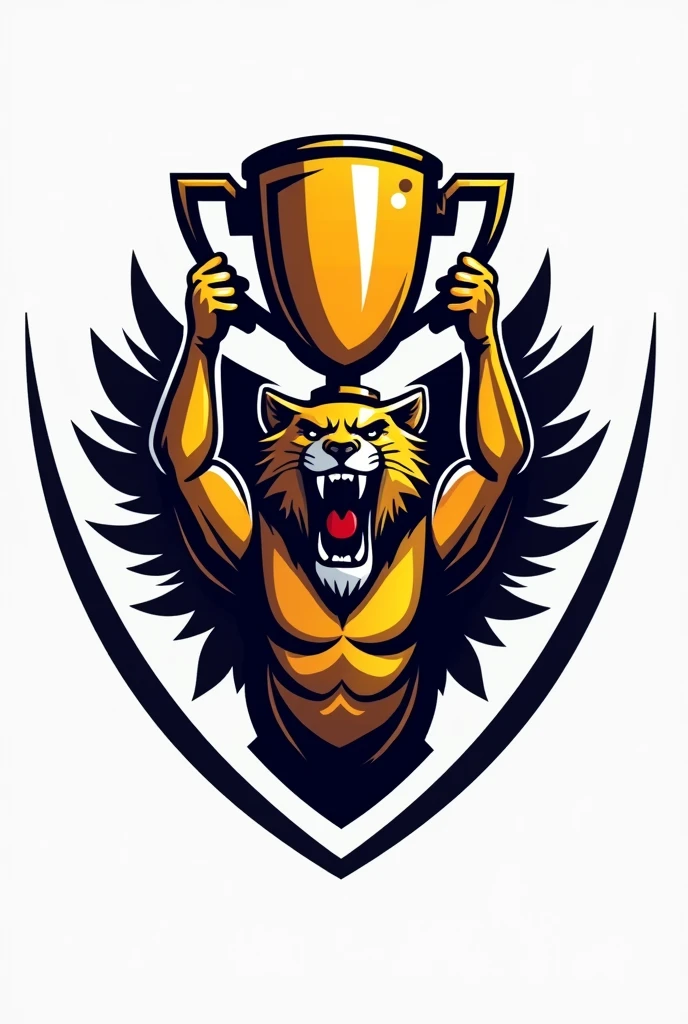 Create a sports logo with a mascot holding a trophy