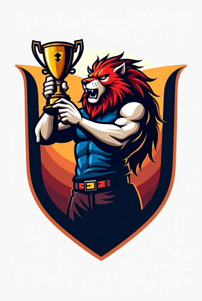 Create a sports logo with a mascot holding a trophy