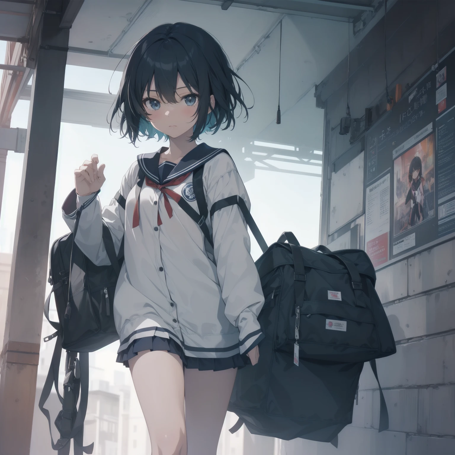 ultra-absurdres-Top quality by artist God, ultra-detailed, high resolution, anime moe artstyle, best anime 8k konachan wallpaper, pixiv contest winner, pool:2810, perfect anatomy,break, 1girl, (Please draw a girl walking sleepily to school alone. )break,(Solo,little female,15yo:1.3),Full limbs, ,a junior high school student, (very short hair), short cut, flat chest, , small butt, small black eyes, beautiful detailed eyes, well-proportioned iris and pupils, expressive eyes, highres detailed hair, soft expression, salor school_uniform, sailor collar, serahuku, bow, pleated skirt,(Detailed Lighting), (Detailed background), in the School commute route. break,super detailed skin, Best cinematic lighting powered by famous artist, 8k,beauty illustration,photoshop_(medium),very aesthetic,break,((artist:echo_(circa) )), artist:clamp ,artist:carnelian ,artist:kantoku ,
