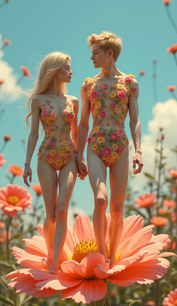 there are two figures of a woman and a man walking on a flower, humanoids covered in flowers, animated film still, animated film, animated film still, animated film, screenshot of youtube video, inspired by ray caesar, music video, whimsical art, the girl made of flowers, animated film ainda, by ray caesar, by Marie Bashkirtseff