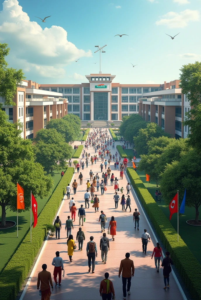 A University campus named as EXIM BANK AGRICULTURAL UNIVERSITY BANGLADESH with lots of students.