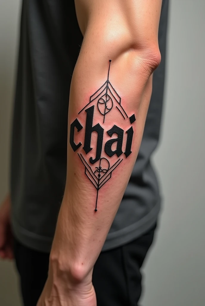 Arm tattoos with the word "Chai" For men