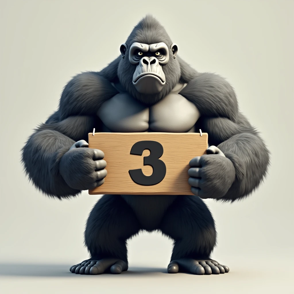 Gorilla holding a board with the number 3