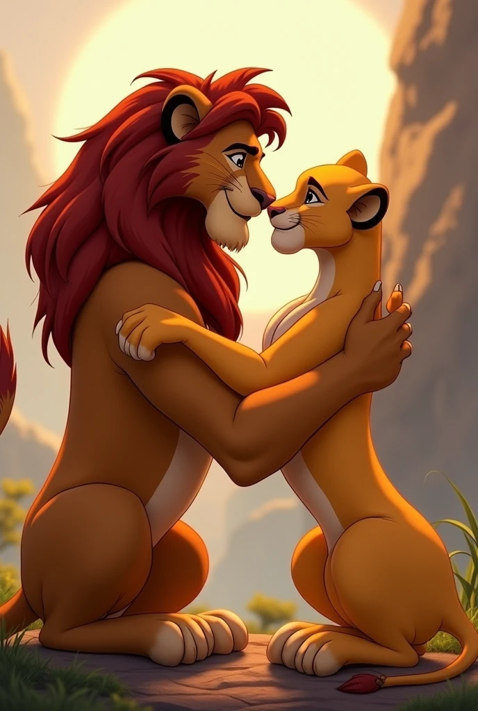 Lion et Lionne amoureux se regardant tendrement 
Pas en forme de dessin animé stp