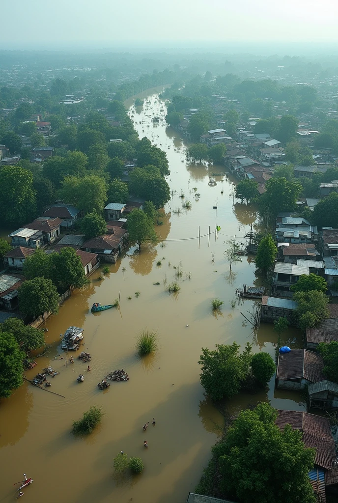 A helicopter view of the floods in Feni region of Bangladesh
