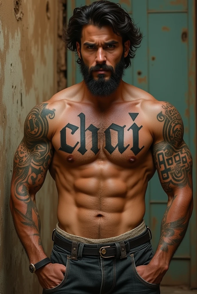 Tattoos for men on the arm with the word "Chai"