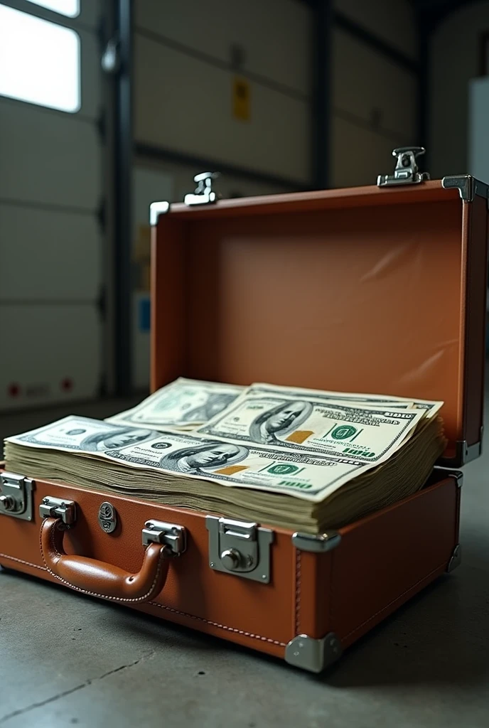 35000$ cash in a brown briefcase in our trailer truck company in USA
Open and money showing