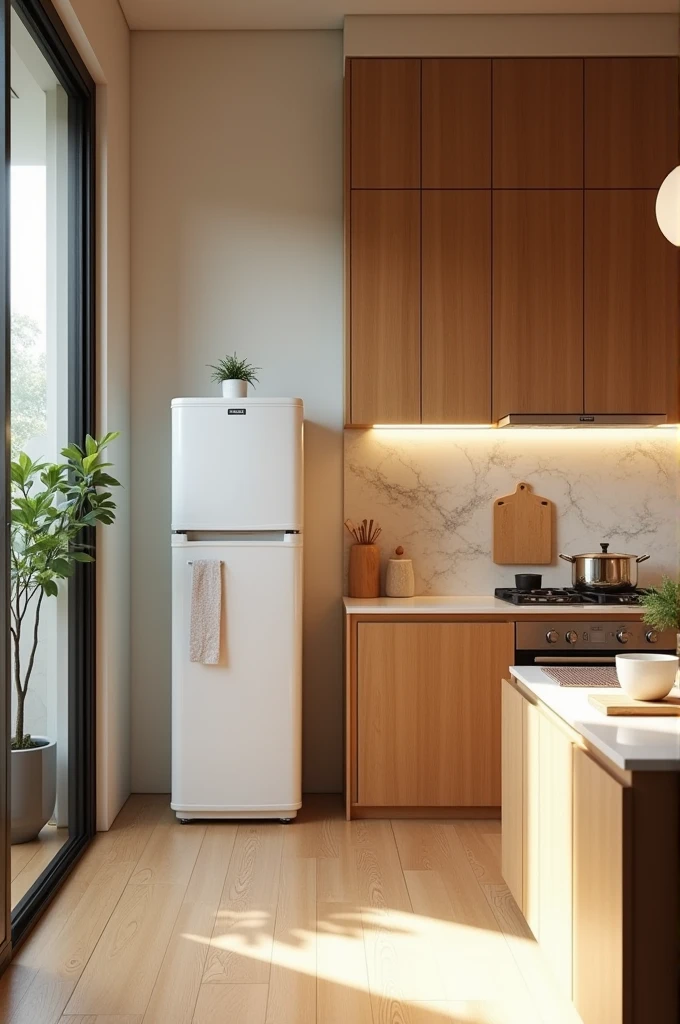 Asian pantry with refrigerator, countertop and stove