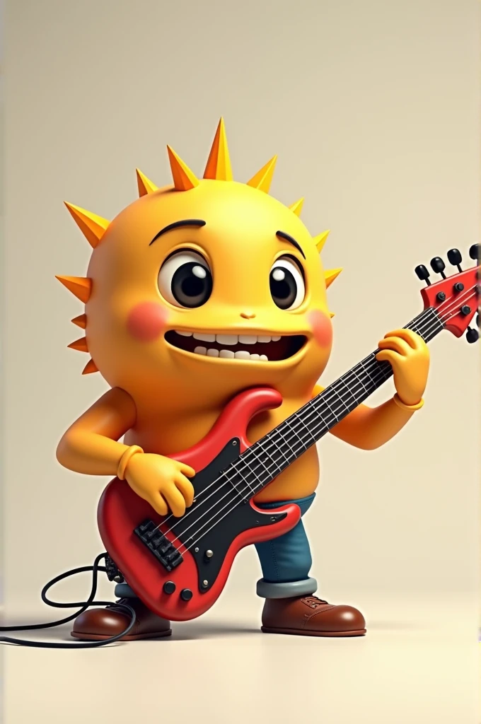 Emoji making a face with a crooked mouth playing an electric bass guitar