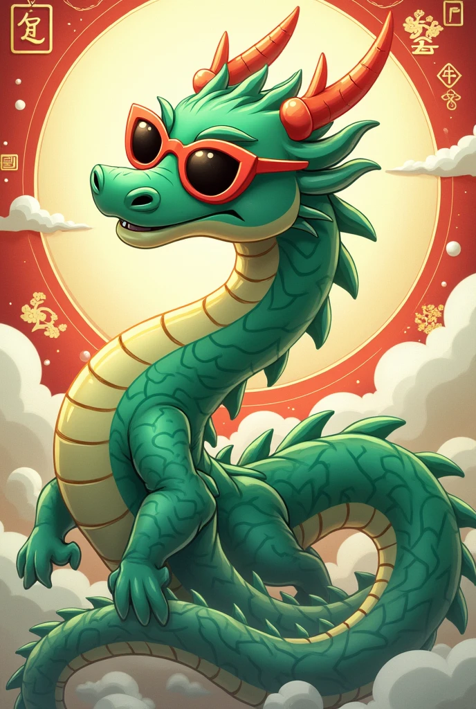 make an anime green dragon with ying and yang energy with sunglasses chinese calende