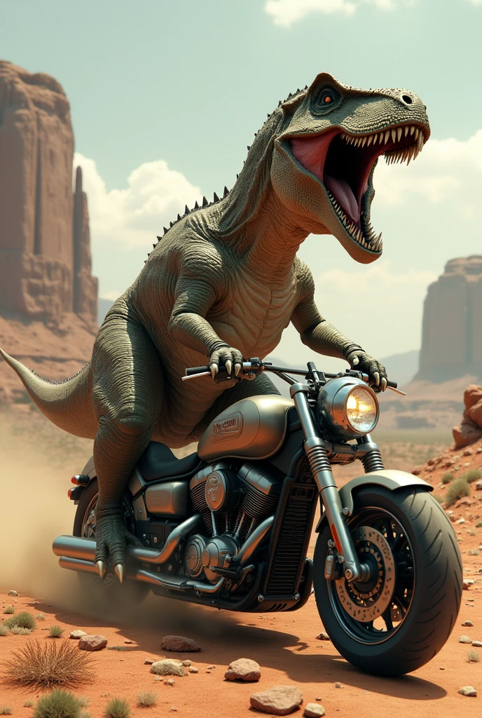 dinosaur riding a motorcycle