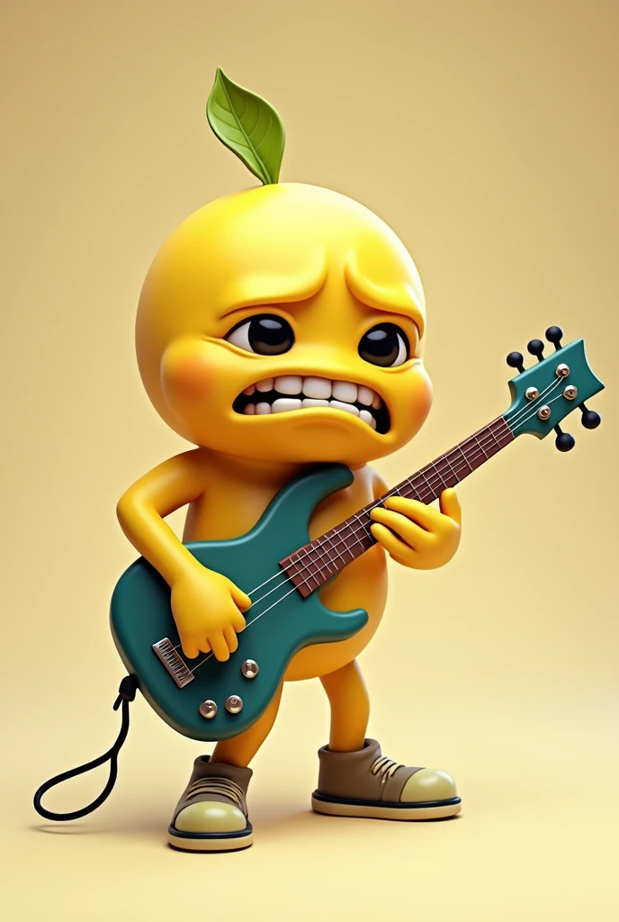 Emoji making similar face sucking lemon crooked mouth playing electric bass