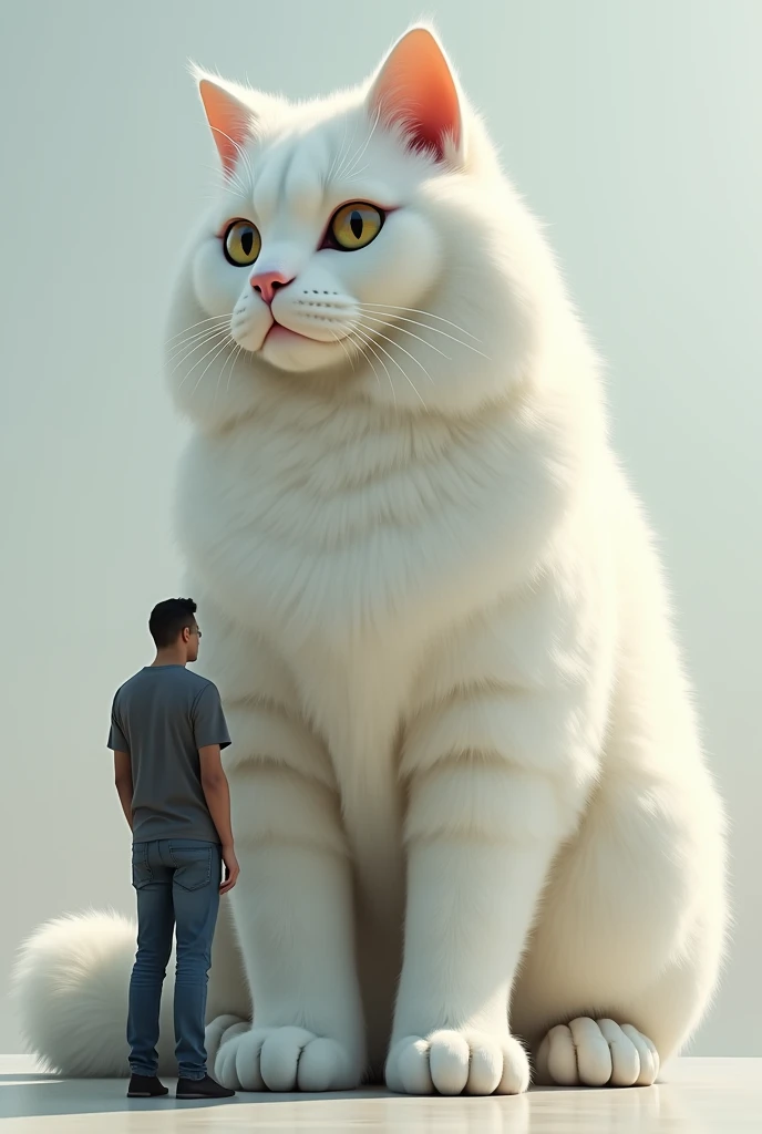 A 5ft big white cat and a human for height comparison.