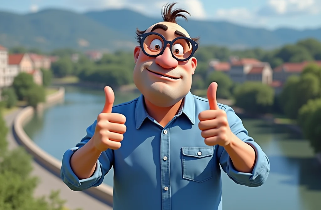 Cartoon character of a man in black glasses and blue shirt, animation character, stylized character, animation style rendering, 3d stylized, Arnold Maya rendering, Stylized 3D rendering, toon render screenshot, 3d character, 3d character, Stylized 3D rendering, 3D character rendering, cartoon character, Personagem de close up, character posing,  (Pixar-style) (master part:1.2) (bokeh) (best qualityer) (skin detailed) (detailed texture) (8k) (Argilla) (cinematic lighting) (sharp focus