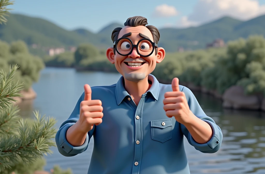 Cartoon character of a man in black glasses and blue shirt, animation character, stylized character, animation style rendering, 3d stylized, Arnold Maya rendering, Stylized 3D rendering, toon render screenshot, 3d character, 3d character, Stylized 3D rendering, 3D character rendering, cartoon character, Personagem de close up, character posing, (Pixar-style) (master part:1.2) (bokeh) (best qualityer) (skin detailed) (detailed texture) (8k) (Argilla) (cinematic lighting) (sharp focus