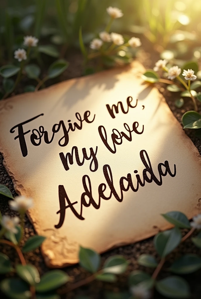 FORGIVE ME MY LOVE ADELAIDA written in beautiful letters in Spanish 

