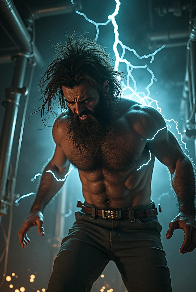 hairy man getting electrocuted
