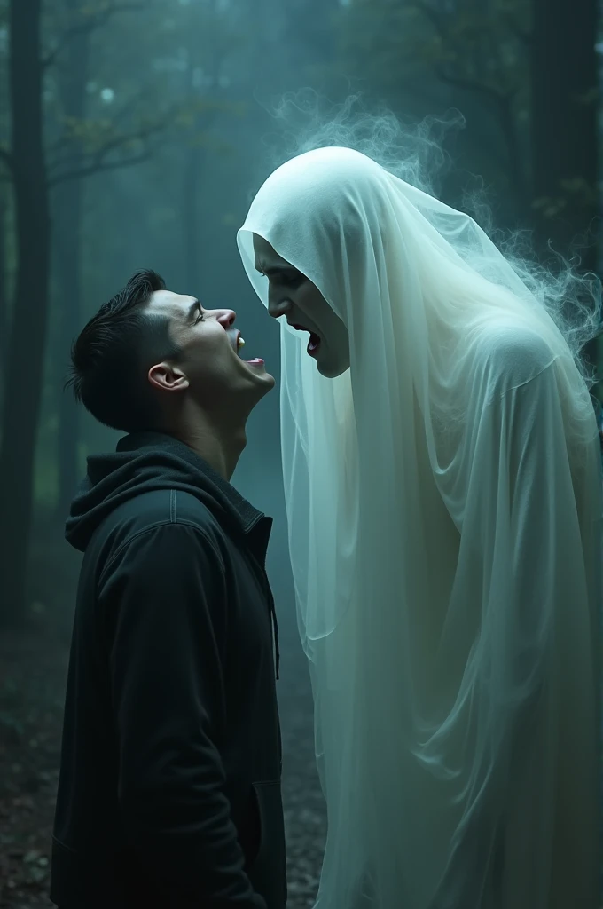 A ghost monster whispering to a man