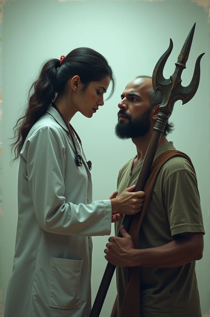 A female doctor hearting a men with trishul