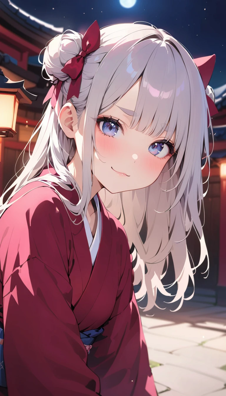 (((masterpiece, Highest quality, Cat earの少女1人, alone, 独奏))), (((Cat ear, Round eyebrows:1.8, bangs, Beautiful Eyes, Droopy eyes:1.6, Black Eyes))), (smug face, :3 face, smug face, Close your mouth, Red round cheeks, Mouth ω) , (((White kimono))), Small , Many faint particles of light on the entire screen,