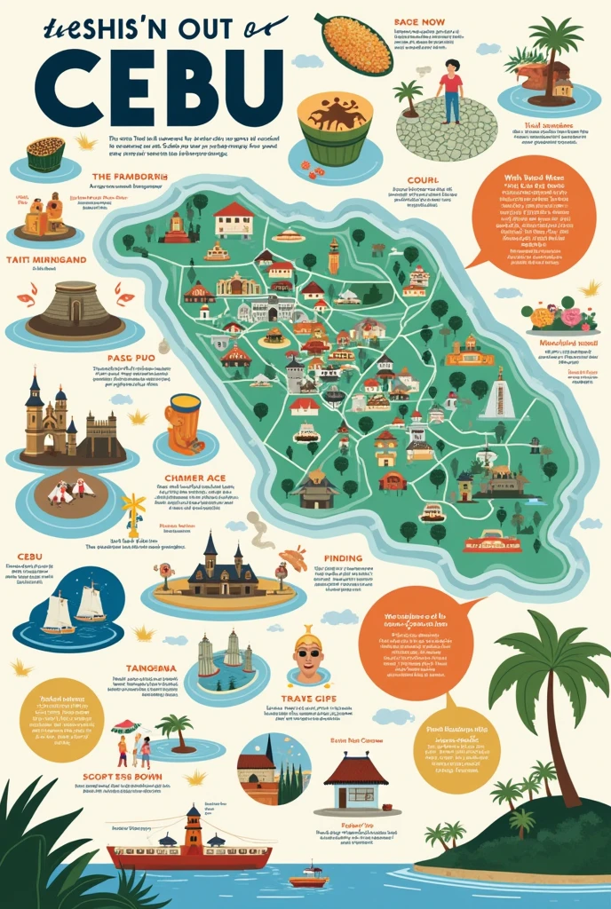 Directions: Create an infographic showcasing your hometown. An infographic is a collection of imagery, charts, and minimal text that gives an easy-to-understand overview of a topic. Follow the format and check the sample infographics below. Be guided by the rubric for scoring (30 points).

WHAT TO INCLUDE IN YOUR INFOGRAPHIC

Name of Hometown:Cebu City

Reasons for Being the Best Hometown

Characteristics of the People

Foods to Try

Places to Visit

Travel Tips