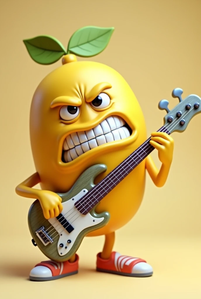Emoji making similar face sucking lemon crooked mouth playing electric bass 