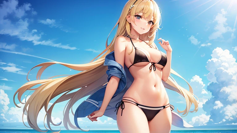 、Long blonde、bikini、Seaside