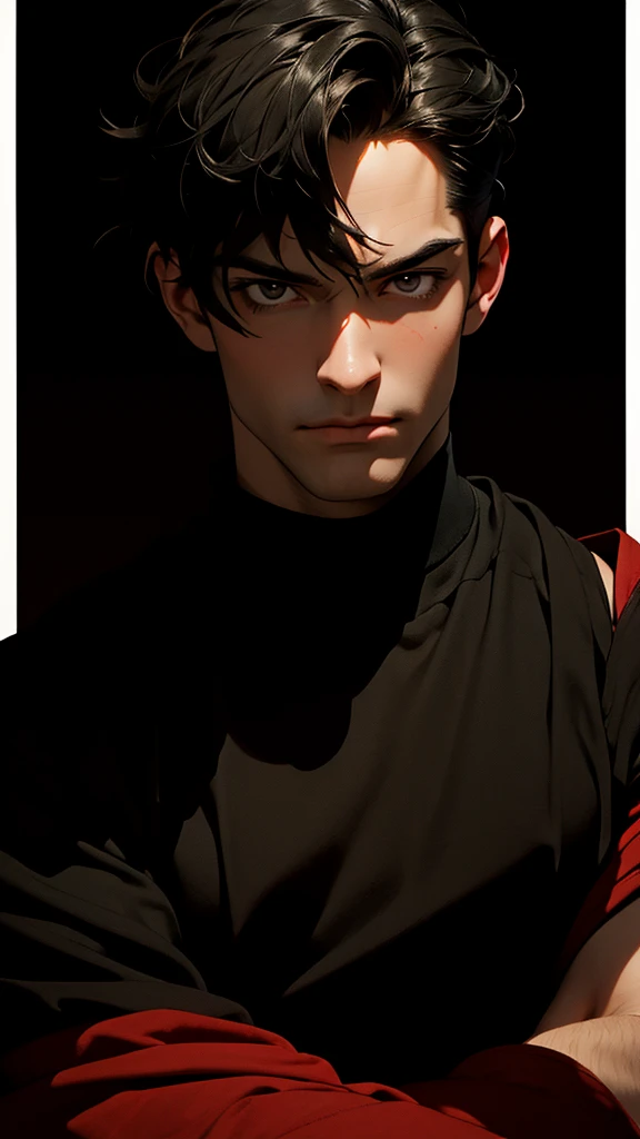 1 athletic, 20 year old handsome male, clean shaven, tall, evil, villain, rich, palace, aura, night, low lighting, fantasy, medieval, cunning, detailed eyes, long black hair, rich, Noble, detailed face, dark, dark skin, glowing pupils, detailed face, high details, elegant, arms spread. smirking. reddish mist rising. light armor, potrait, manga art, 