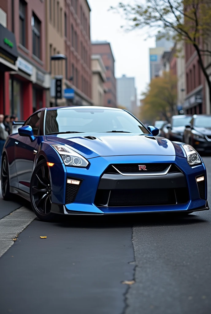 Nissan GT-R 2017, blue color, black wheels