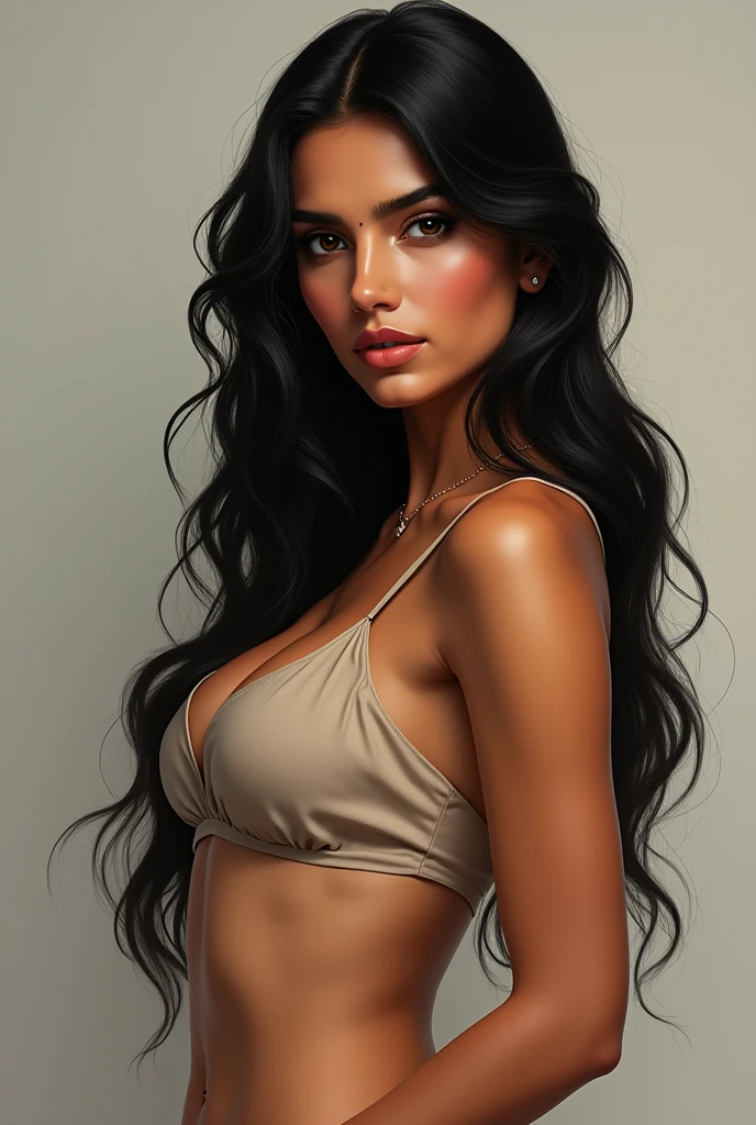One realistic girl with long hairs and indian look ...with big boobs