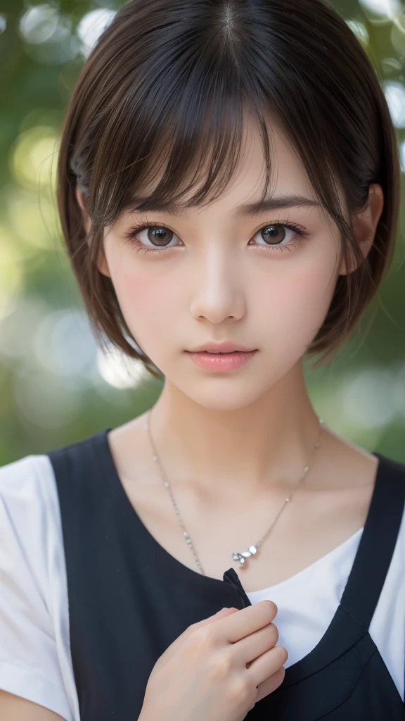 (Highest quality,8K quality,masterpiece:1.3),(Ultra-high resolution,Photorealistic:1.4,RAW Photos),(Very delicate,Caustics,Detailed Background),(Ultra-Realistic Capture,Fine and beautiful skin,Perfect Anatomy), (Starry Sky,At night),School,School building,1,cute,single eyelid,Black short bob,school uniform,Looking at the camera,Natural soft light