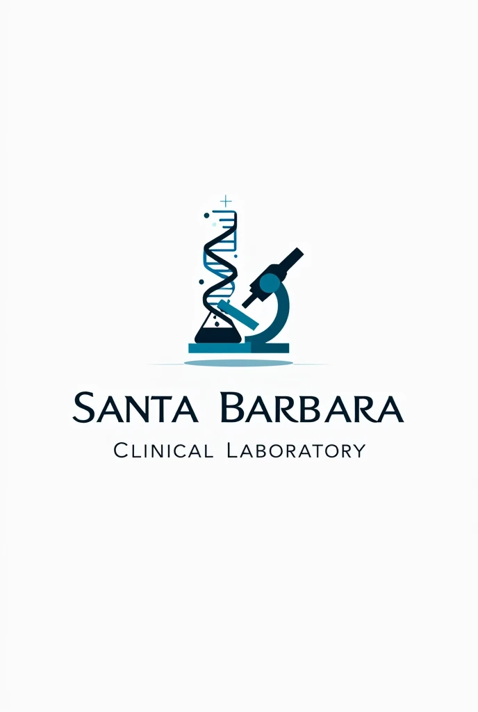 I want you to create a logo for a clinical laboratory with a white background and a DNA chain Erlenmeyer microscope and with the name Santa Barbara Clinical Laboratory written in very pretty letters that is innovative, eye-catching and creative.
