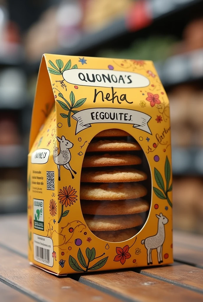 quinoa cookies made in BOLIVIA in a cute box for a supermarket
