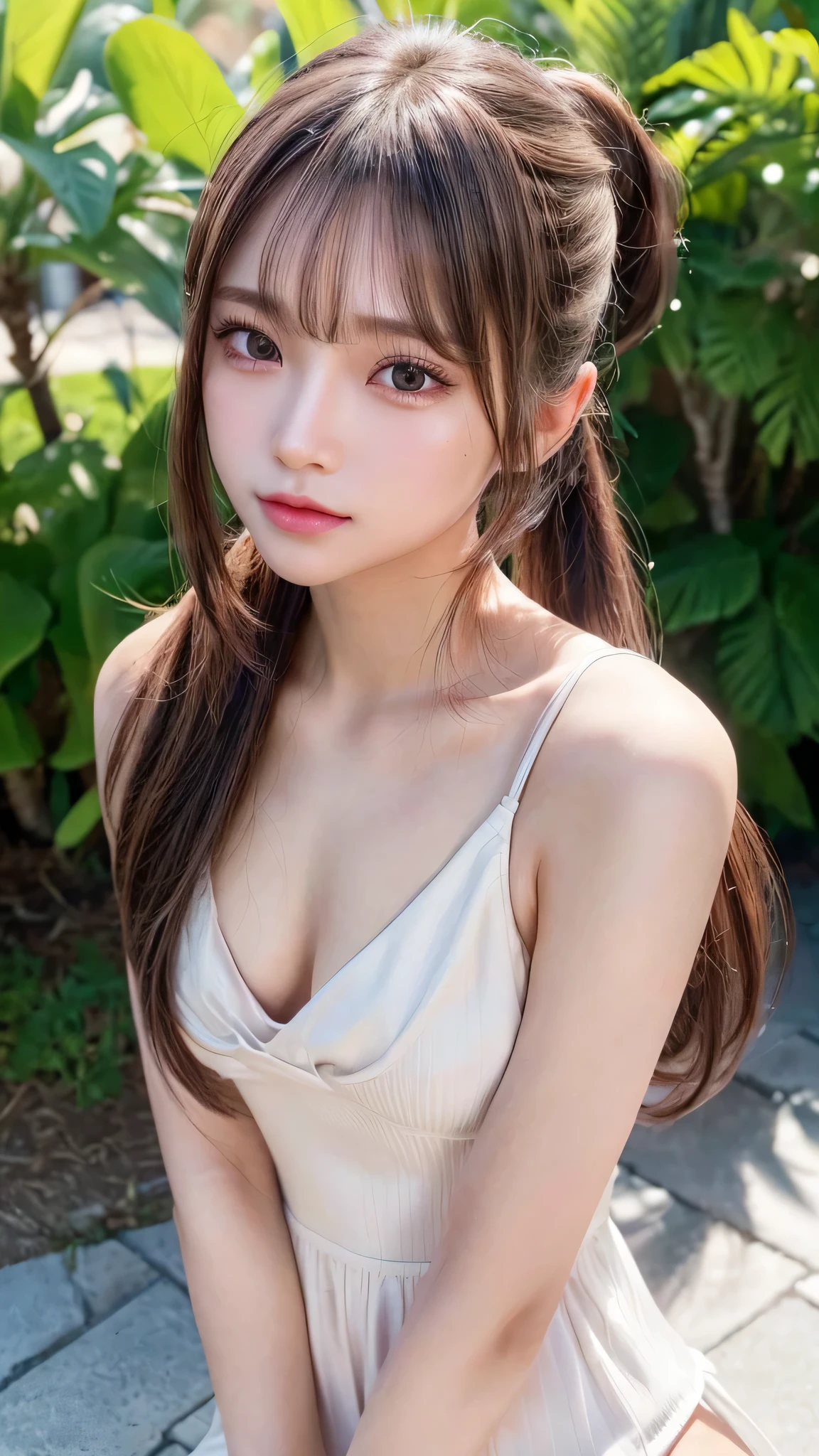 body shot,Outdoor,Black micro bikini,resort Beach,Ultra-detailed, finely detail, hight resolution, 8K Wallpaper, Perfect dynamic composition, Beautiful detailed eyes,,Close-up of face,,Blushing,Facing forward,Long hair ponytail,((8k, Raw photo, Best Quality, Mastepiece:1.2), (Realism, Photorealistic:1.4), (Highly detailed 8K wallpapers), Depth of written boundary, Cinematic Lighting, Soft Light, Detailed Beauty Eye,Shiny and smooth light brown ponytail, Asymmetrical bangs, Shiny skin, Ultra-detailed skins ,It is high resolution., High detail, Detailed hairstyle, Detailed facial beauty, Hyper-realistic, Perfect limbs, Perfect Anatomy ,Of Japanese,Famous Japanese Idols, Perfect female body,A shy smile,Short eyelashes,Double-edged eyelids,Look straight here,Hair style: ponytail,