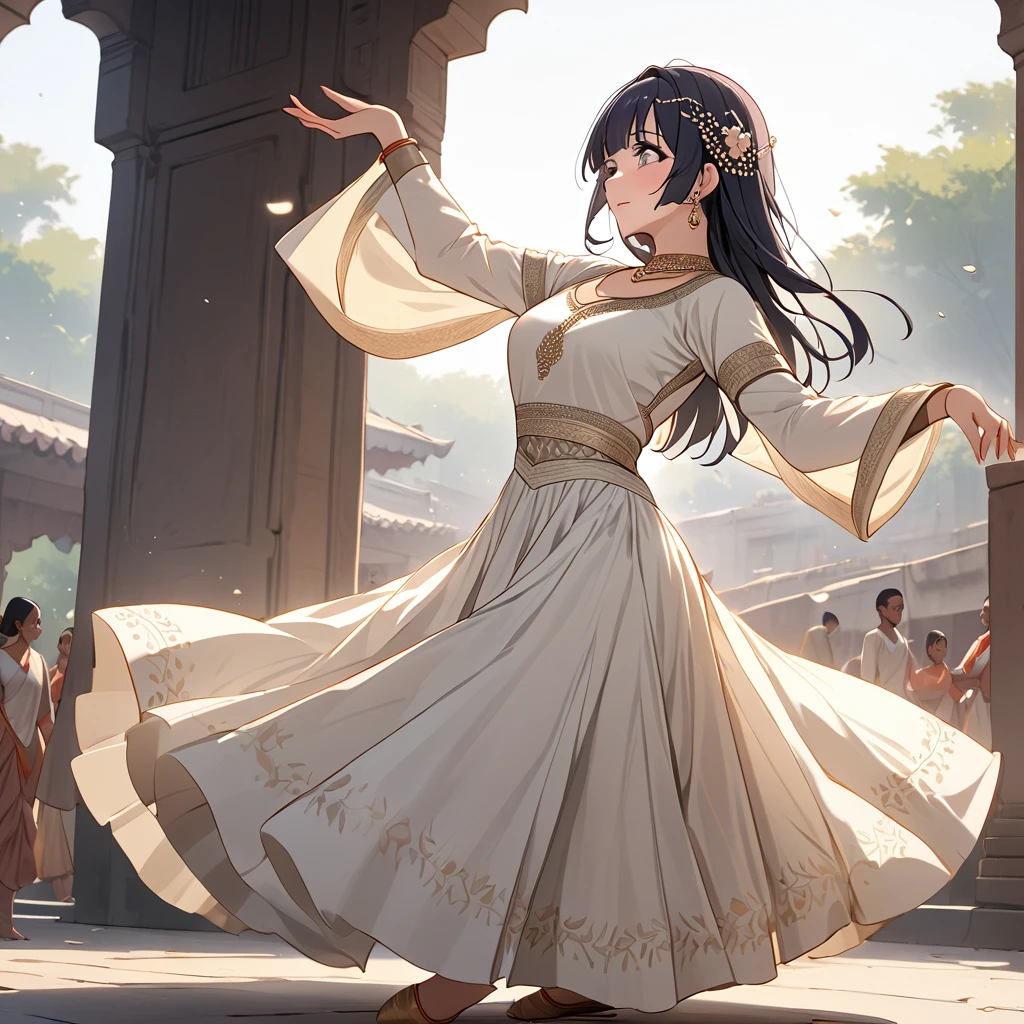 ((Highest quality)), ((masterpiece)), (detailed), （Perfect Face）、The woman is Reika Aoki with semi-long hair、A woman is dancing Kathak dance in a Kathak costume in India